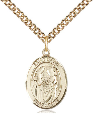 14kt Gold Saint David of Wales Medal Engraved Catholic Saint Jewelry