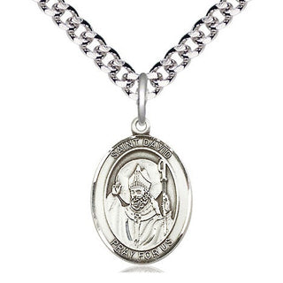Pewter Saint David of Wales Medal Religious Jewelry Engraved Catholic Saint Jewelry