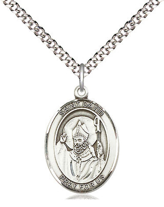 Sterling Silver Saint David of Wales Medal Religious Jewelry Engraved Catholic Saint Jewelry