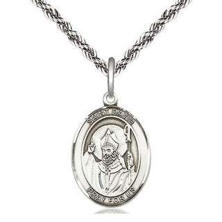 Sterling Silver Saint David of Wales Medal Religious Jewelry Engraved Catholic Saint Jewelry