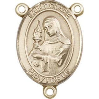 14kt Gold Saint Clare of Assisi Rosary Center Rosary Center Engraved Catholic Saint Jewelry