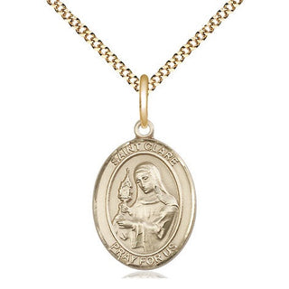 14kt Gold Filled Saint Clare of Assisi Medal Religious Jewelry Engraved Catholic Saint Jewelry