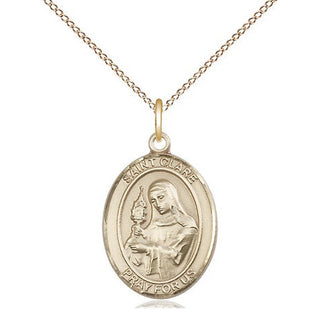 14kt Gold Filled Saint Clare of Assisi Medal Religious Jewelry Engraved Catholic Saint Jewelry