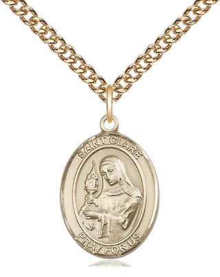 14kt Gold Filled Saint Clare of Assisi Medal Religious Jewelry Engraved Catholic Saint Jewelry