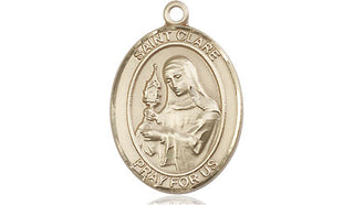 14kt Gold Saint Clare of Assisi Medal Engraved Catholic Saint Jewelry