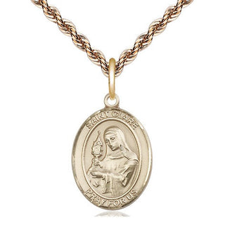 14kt Gold Saint Clare of Assisi Medal Engraved Catholic Saint Jewelry