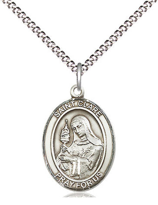 Pewter Saint Clare of Assisi Medal Religious Jewelry Engraved Catholic Saint Jewelry