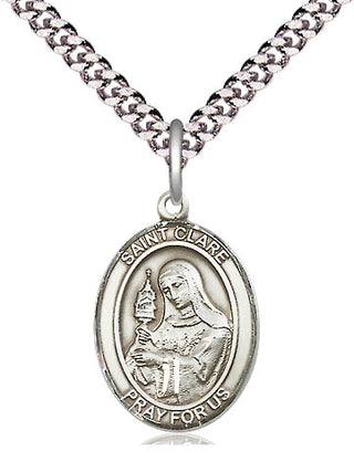 Pewter Saint Clare of Assisi Medal Religious Jewelry Engraved Catholic Saint Jewelry