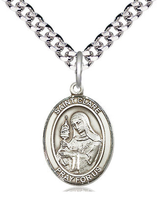 Pewter Saint Clare of Assisi Medal Religious Jewelry Engraved Catholic Saint Jewelry