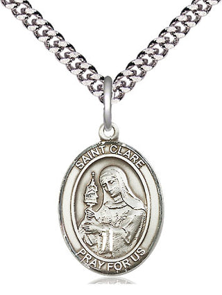 Pewter Saint Clare of Assisi Medal Religious Jewelry Engraved Catholic Saint Jewelry
