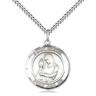 Pewter Saint Clare of Assisi Medal Religious Jewelry Engraved Catholic Saint Jewelry