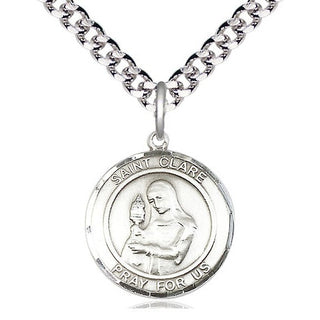 Pewter Saint Clare of Assisi Medal Religious Jewelry Engraved Catholic Saint Jewelry