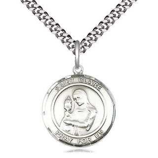 Pewter Saint Clare of Assisi Medal Religious Jewelry Engraved Catholic Saint Jewelry