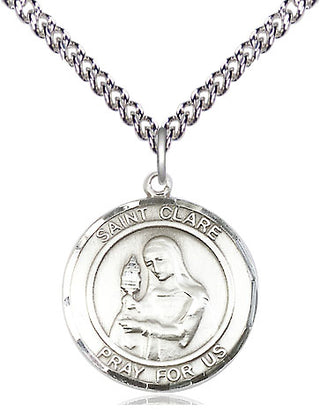 Sterling Silver Saint Clare of Assisi Medal Religious Jewelry Engraved Catholic Saint Jewelry