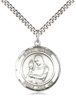 Sterling Silver Saint Clare of Assisi Medal Religious Jewelry Engraved Catholic Saint Jewelry