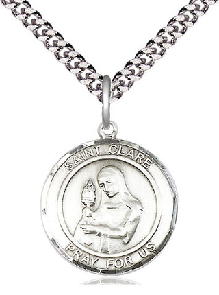 Sterling Silver Saint Clare of Assisi Medal Religious Jewelry Engraved Catholic Saint Jewelry