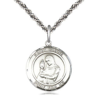Sterling Silver Saint Clare of Assisi Medal Religious Jewelry Engraved Catholic Saint Jewelry