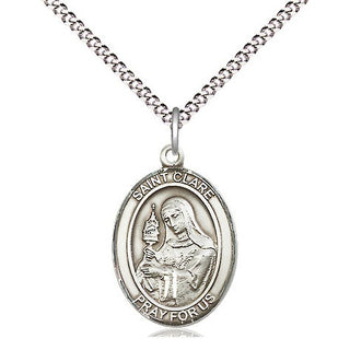 Sterling Silver Saint Clare of Assisi Medal Religious Jewelry Engraved Catholic Saint Jewelry