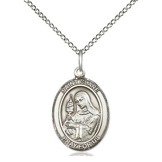 Sterling Silver Saint Clare of Assisi Medal Religious Jewelry Engraved Catholic Saint Jewelry