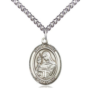 Sterling Silver Saint Clare of Assisi Medal Religious Jewelry Engraved Catholic Saint Jewelry