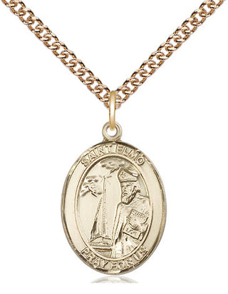 14kt Gold Saint Elmo Medal Engraved Catholic Saint Jewelry