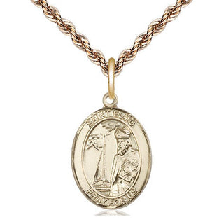 14kt Gold Saint Elmo Medal Engraved Catholic Saint Jewelry