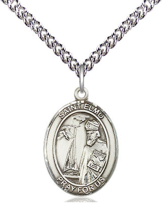 Sterling Silver Saint Elmo Medal Religious Jewelry Engraved Catholic Saint Jewelry