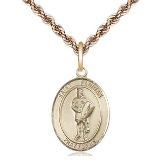14kt Gold Saint Florian Medal Engraved Catholic Saint Jewelry