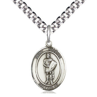 Pewter Saint Florian Medal Religious Jewelry Engraved Catholic Saint Jewelry
