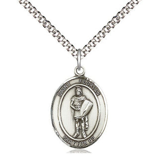 Sterling Silver Saint Florian Medal Religious Jewelry Engraved Catholic Saint Jewelry