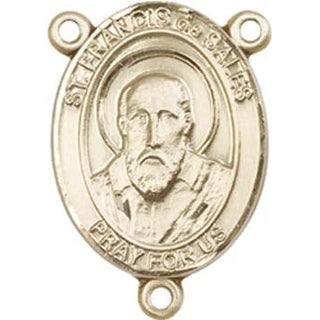 14kt Gold Saint Francis de Sales Rosary Center Rosary Center Engraved Catholic Saint Jewelry