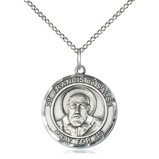 Sterling Silver Saint Francis de Sales Medal Religious Jewelry Engraved Catholic Saint Jewelry