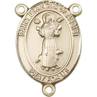 14kt Gold Saint Francis of Assisi Rosary Center Rosary Center Engraved Catholic Saint Jewelry