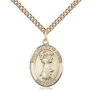 14kt Gold Saint Francis of Assisi Medal Engraved Catholic Saint Jewelry