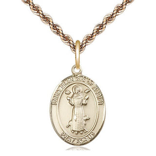 14kt Gold Saint Francis of Assisi Medal Engraved Catholic Saint Jewelry