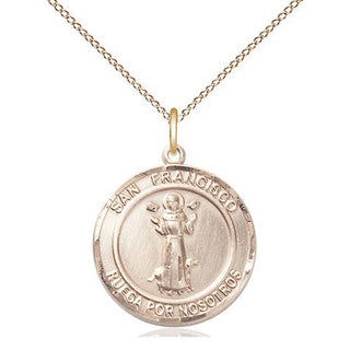 14kt Gold San Francis of Assisi Medal Engraved Catholic Saint Jewelry