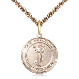 14kt Gold San Francis of Assisi Medal Engraved Catholic Saint Jewelry