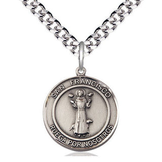Pewter San Francis of Assisi Medal Religious Jewelry Engraved Catholic Saint Jewelry