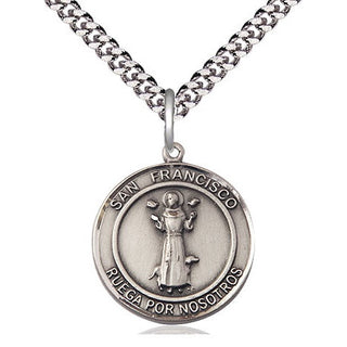 Pewter San Francis of Assisi Medal Religious Jewelry Engraved Catholic Saint Jewelry