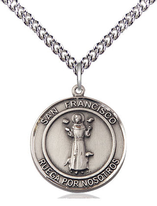 Sterling Silver San Francis of Assisi Medal Religious Jewelry Engraved Catholic Saint Jewelry