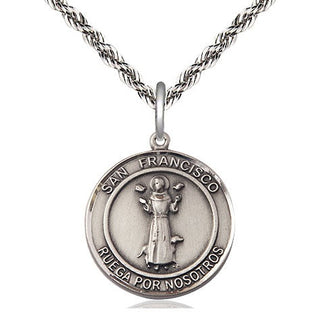 Sterling Silver San Francis of Assisi Medal Religious Jewelry Engraved Catholic Saint Jewelry