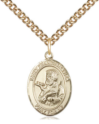 14kt Gold Saint Francis Xavier Medal Engraved Catholic Saint Jewelry