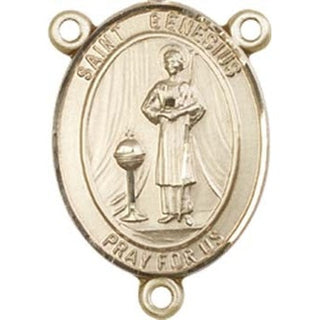 14kt Gold Saint Genesius of Rome Rosary Center Rosary Center Engraved Catholic Saint Jewelry