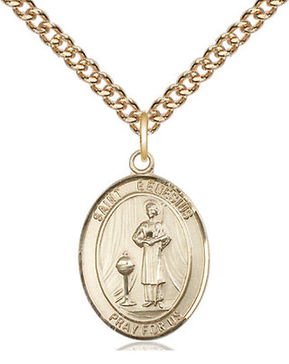 14kt Gold Saint Genesius of Rome Medal Engraved Catholic Saint Jewelry