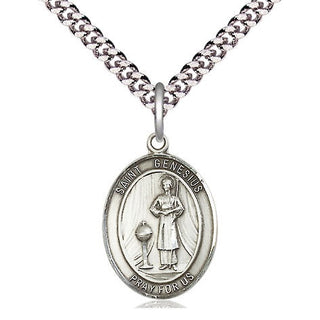 Pewter Saint Genesius of Rome Medal Religious Jewelry Engraved Catholic Saint Jewelry