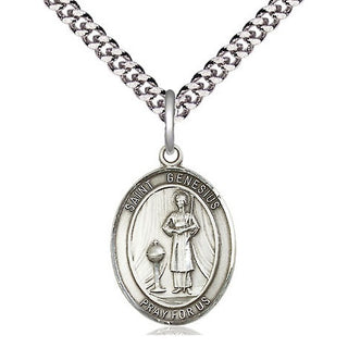 Pewter Saint Genesius of Rome Medal Religious Jewelry Engraved Catholic Saint Jewelry