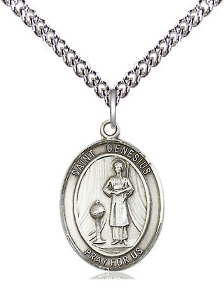Sterling Silver Saint Genesius of Rome Medal Religious Jewelry Engraved Catholic Saint Jewelry