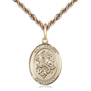 14kt Gold Saint George Medal Engraved Catholic Saint Jewelry