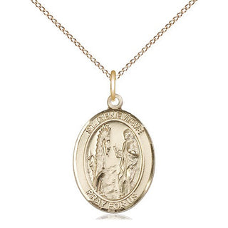 14kt Gold Filled Saint Genevieve Medal Religious Jewelry Engraved Catholic Saint Jewelry