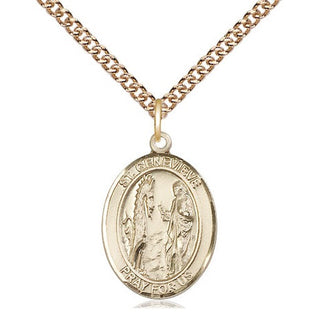 14kt Gold Saint Genevieve Medal Engraved Catholic Saint Jewelry